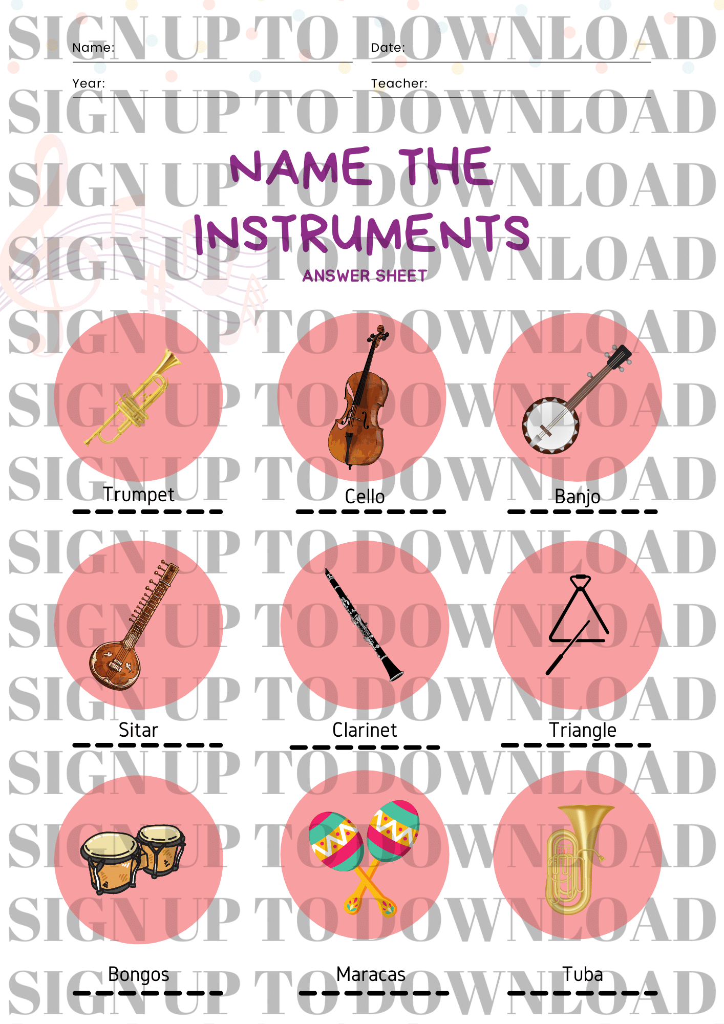 Name The Instruments 2 - Worksheet