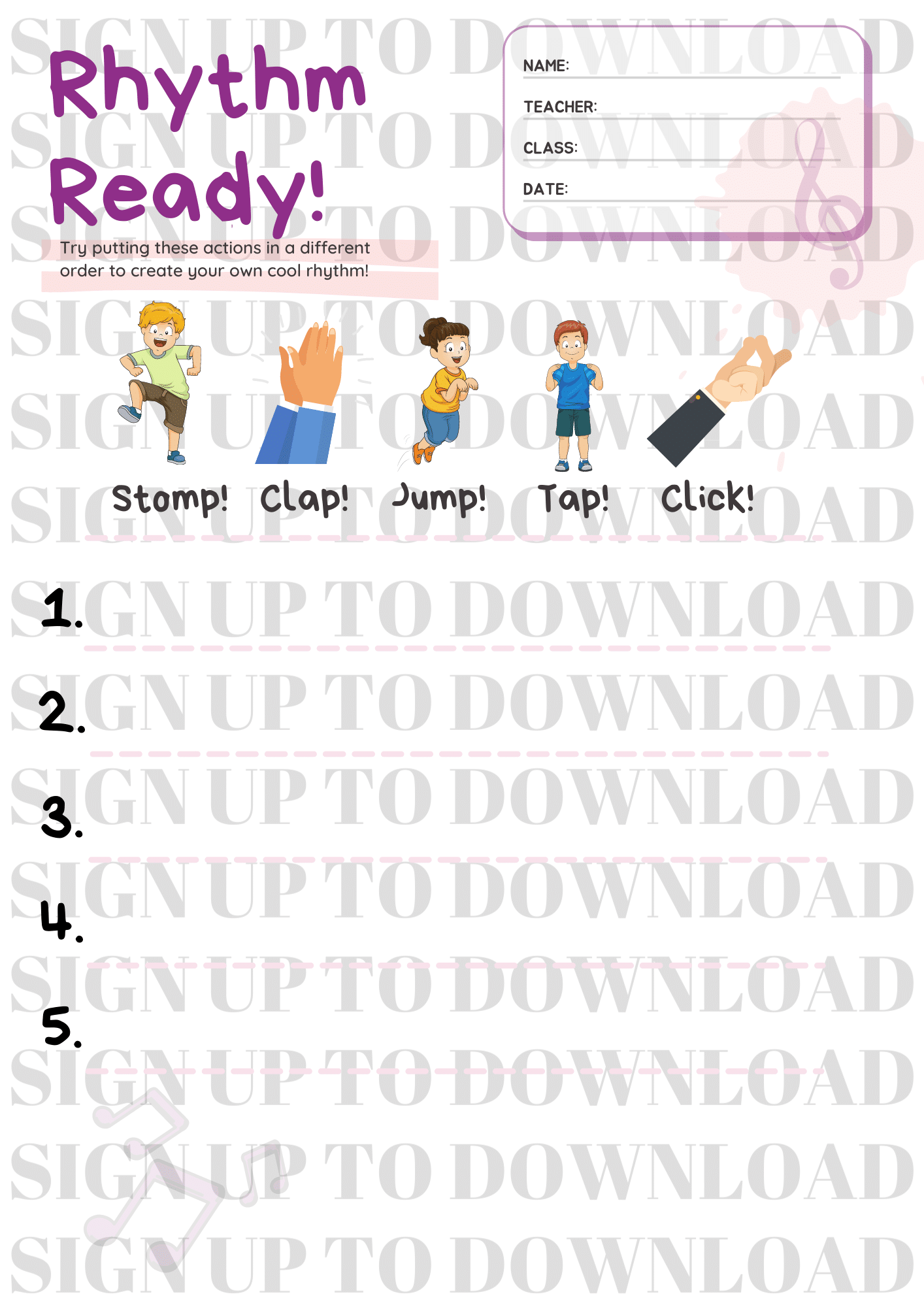 Rhythm Ready 2 - Body Percussion Worksheet